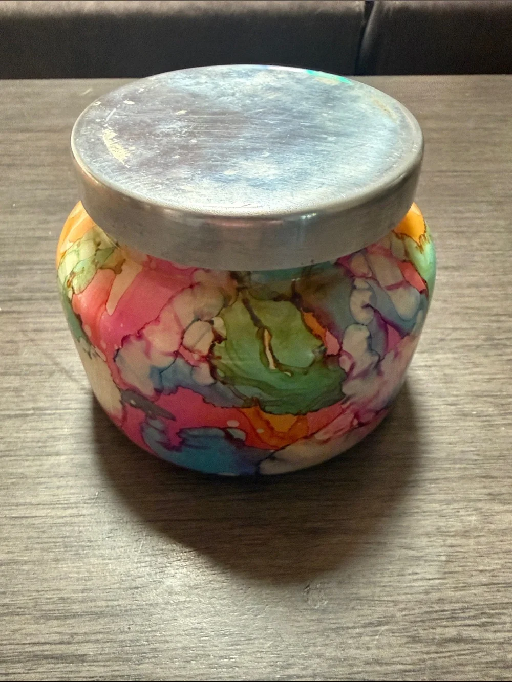 Watercolor Volcano Candle- Glass Jar with Metal Lid